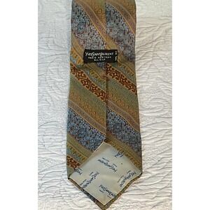 Yves Saint Laurent Men's Silk Tie Burgundy Gold Blue Green Paisley Italy